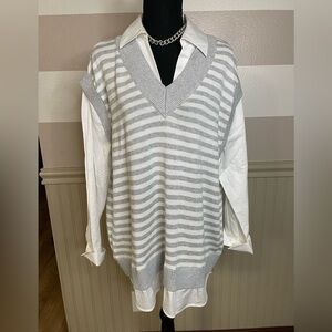 Charter Club Gray Striped Women Sweater Vest size XL